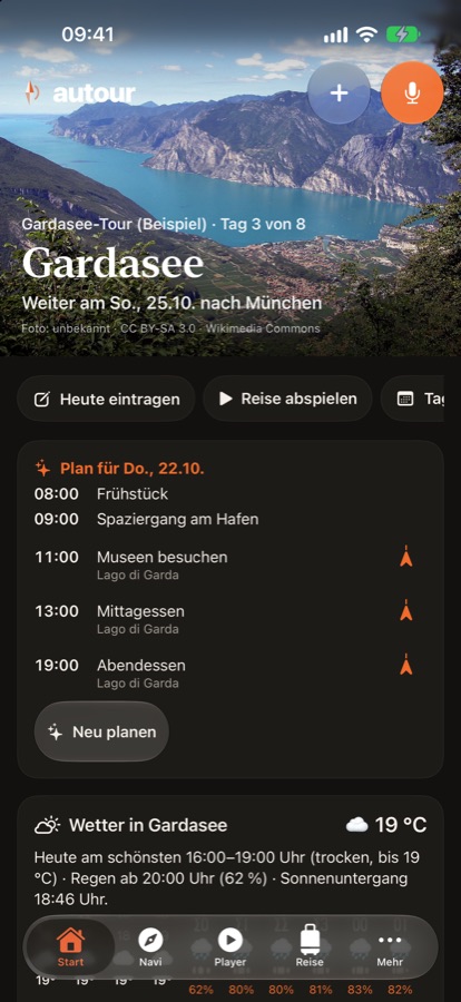 autour Startseite: der Reisetag am Gardasee auf einen Blick