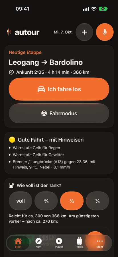 Fahrtag: Lage vor der Abfahrt und Tank-Empfehlung