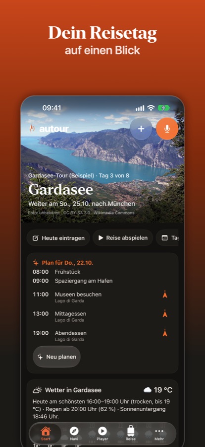 Startseite: der Reisetag auf einen Blick